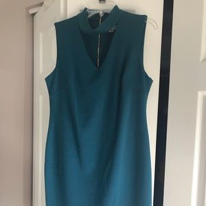 Calvin Klein teal dress with choker neck
